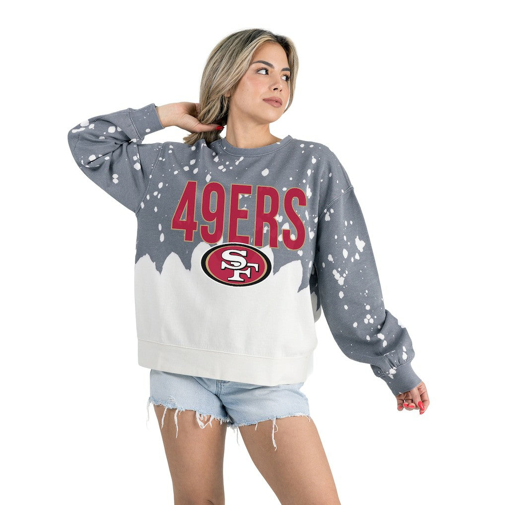 Gameday Couture Women's Oversized Faded Wash Tri-Blend Pullover Sweatshirt - San Francisco 49ers Pullover
