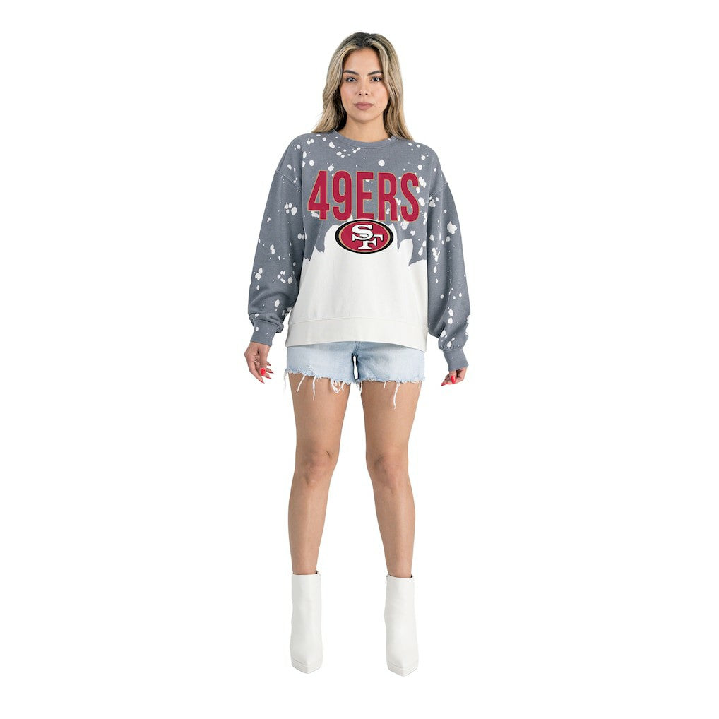 Gameday Couture Women's Oversized Faded Wash Tri-Blend Pullover Sweatshirt - San Francisco 49ers Pullover