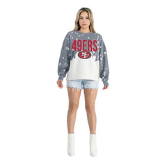 Gameday Couture Women's Oversized Faded Wash Tri-Blend Pullover Sweatshirt - San Francisco 49ers Pullover