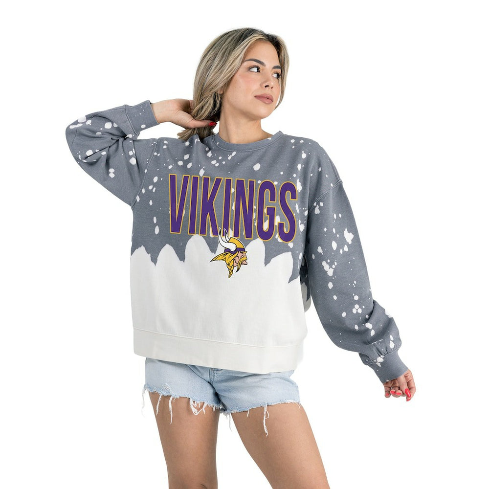 Gameday Couture Women's Oversized Faded Wash Tri-Blend Pullover Sweatshirt - Minnesota Vikings Pullover