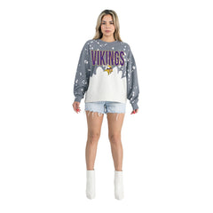 Gameday Couture Women's Oversized Faded Wash Tri-Blend Pullover Sweatshirt - Minnesota Vikings Pullover
