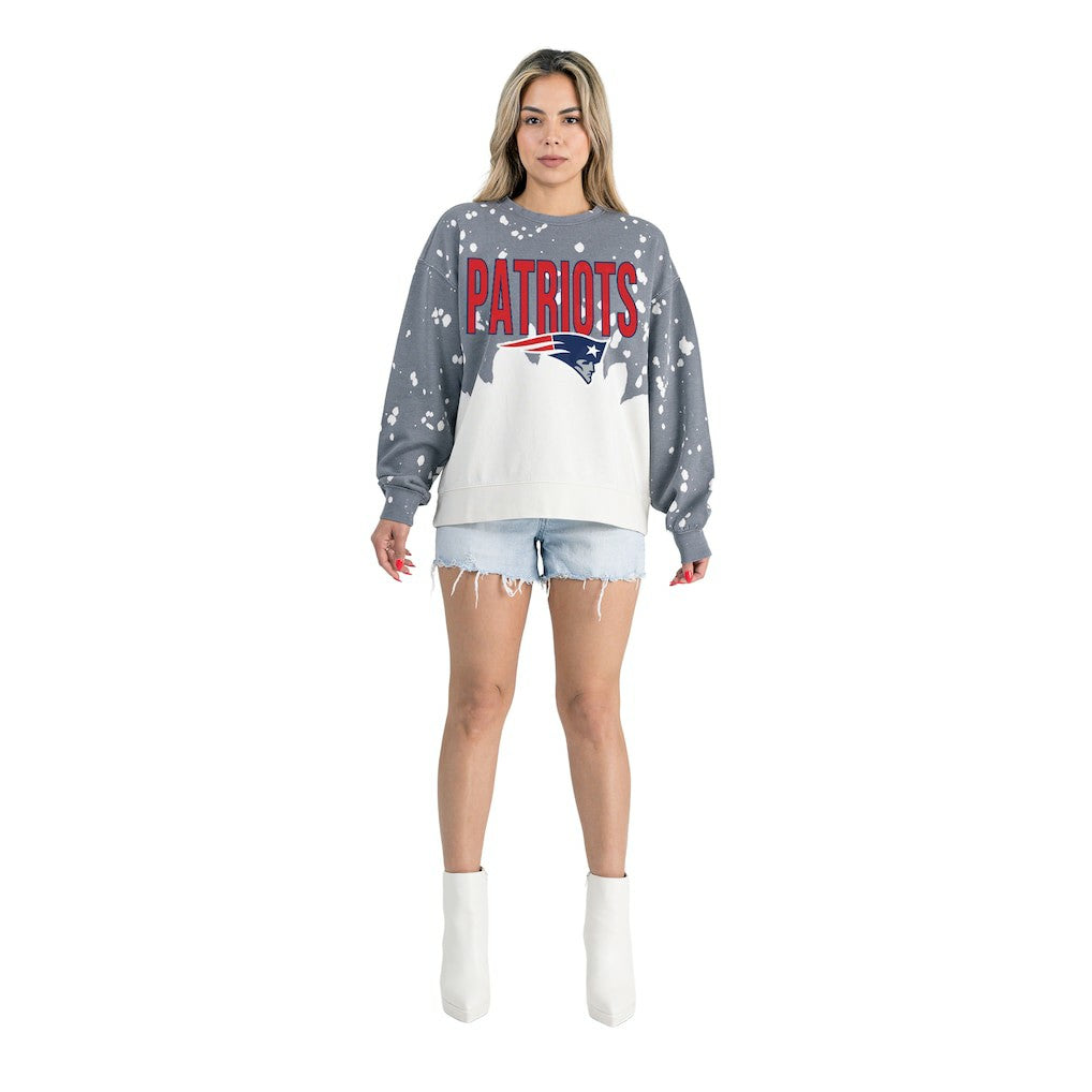 Gameday Couture Women's Oversized Faded Wash Tri-Blend Pullover Sweatshirt - New England Patriots Pullover