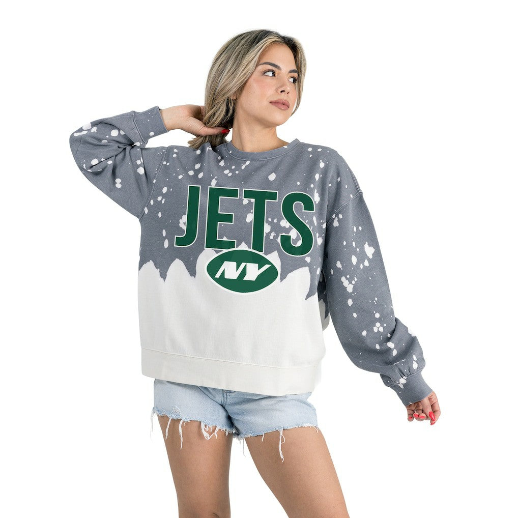 Gameday Couture Women's Oversized Faded Wash Tri-Blend Pullover Sweatshirt - New York Jets Pullover