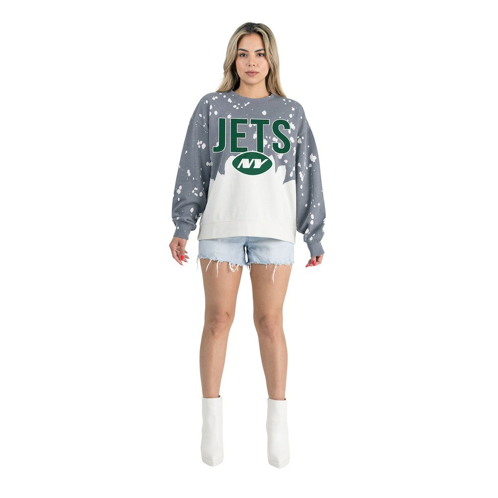 Gameday Couture Women's Oversized Faded Wash Tri-Blend Pullover Sweatshirt - New York Jets Pullover