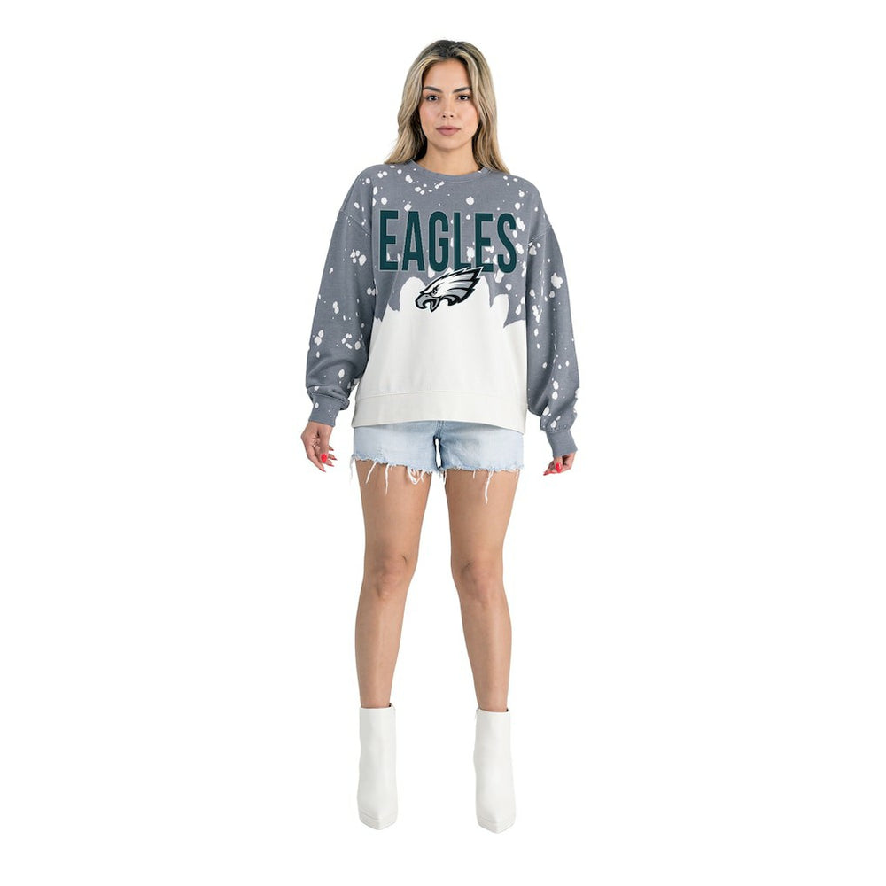Gameday Couture Women's Oversized Faded Wash Tri-Blend Pullover Sweatshirt - Philadelphia Eagles Pullover
