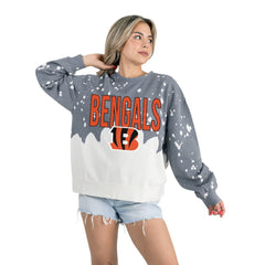 Gameday Couture Women's Oversized Faded Wash Tri-Blend Pullover Sweatshirt - Cincinnati Bengals Pullover