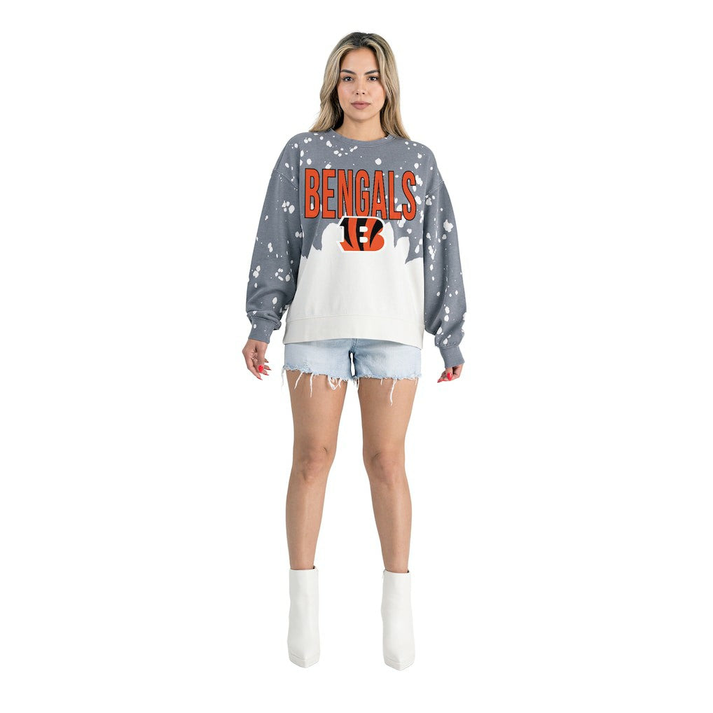 Gameday Couture Women's Oversized Faded Wash Tri-Blend Pullover Sweatshirt - Cincinnati Bengals Pullover
