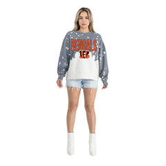 Gameday Couture Women's Oversized Faded Wash Tri-Blend Pullover Sweatshirt - Cincinnati Bengals Pullover
