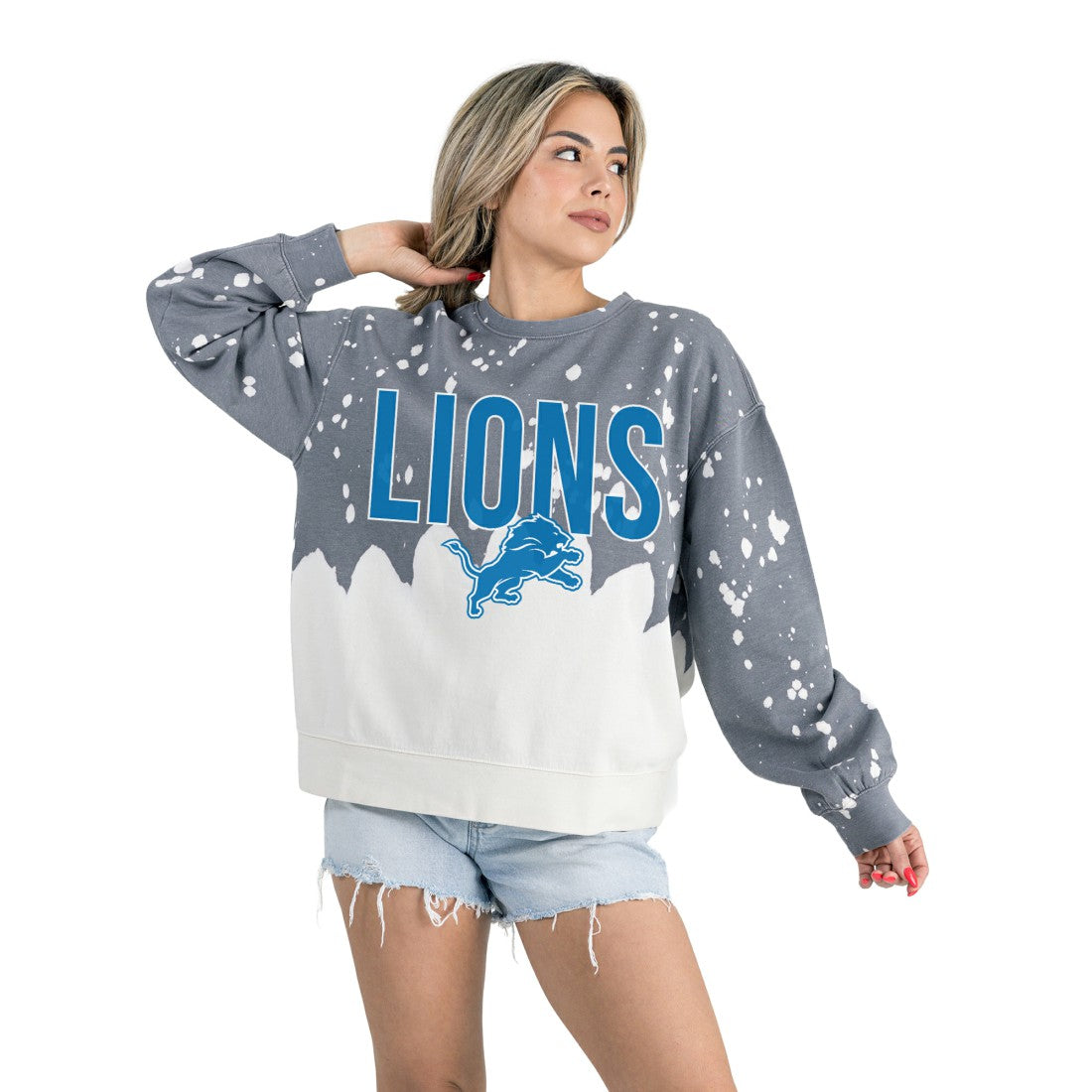 Gameday Couture Women's Oversized Faded Wash Tri-Blend Pullover Sweatshirt - Detroit Lions Pullover