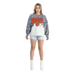 Gameday Couture Women's Oversized Faded Wash Tri-Blend Pullover Sweatshirt - Cleveland Browns Pullover