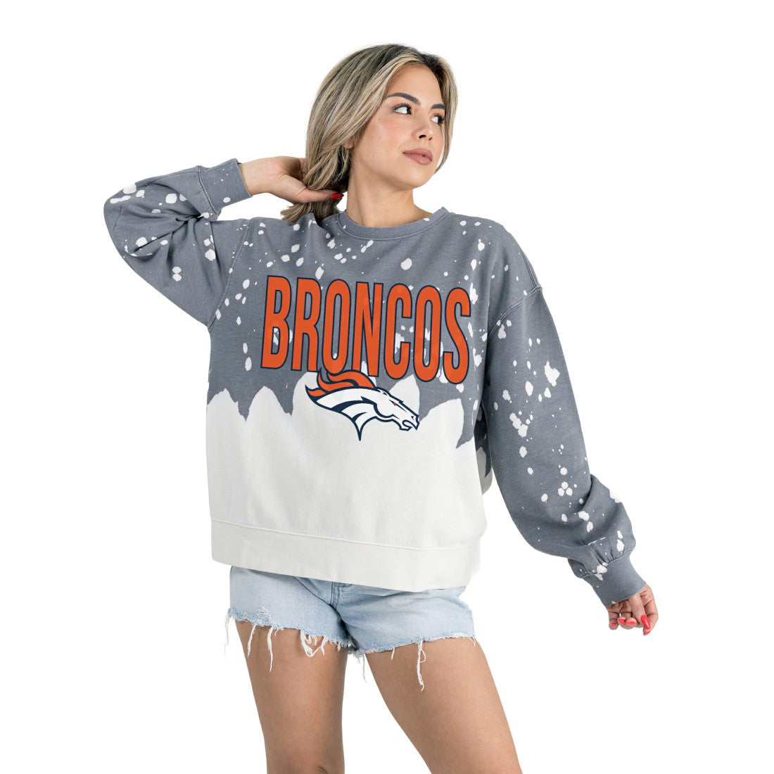 Gameday Couture Women's Oversized Faded Wash Tri-Blend Pullover Sweatshirt - Denver Broncos Pullover