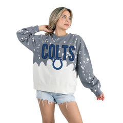 Gameday Couture Women's Oversized Faded Wash Tri-Blend Pullover Sweatshirt - Indianapolis Colts Pullover