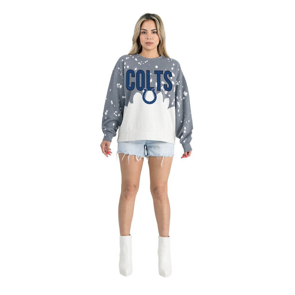 Gameday Couture Women's Oversized Faded Wash Tri-Blend Pullover Sweatshirt - Indianapolis Colts Pullover