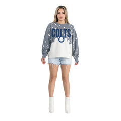 Gameday Couture Women's Oversized Faded Wash Tri-Blend Pullover Sweatshirt - Indianapolis Colts Pullover