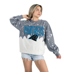 Gameday Couture Women's Oversized Faded Wash Tri-Blend Pullover Sweatshirt - Carolina Panthers Pullover
