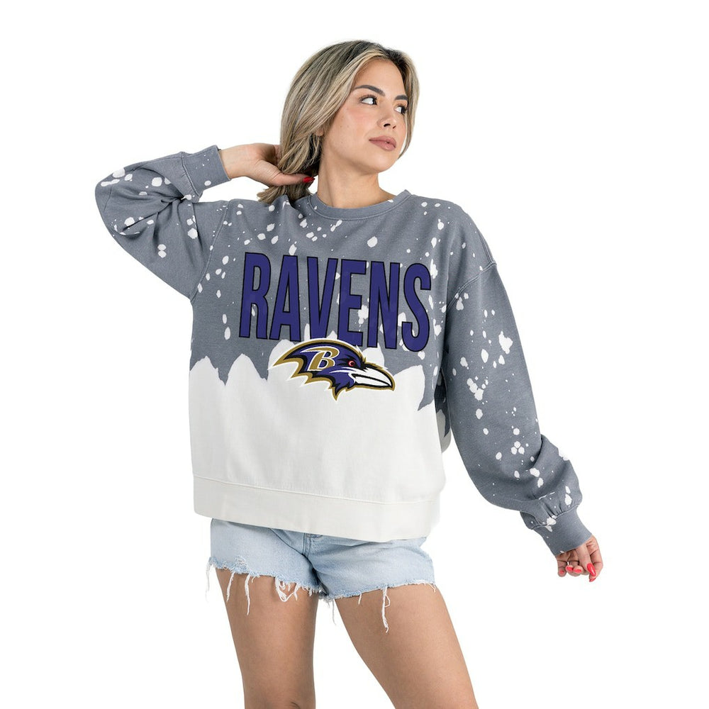 Gameday Couture Women's Oversized Faded Wash Tri-Blend Pullover Sweatshirt - Baltimore Ravens Pullover