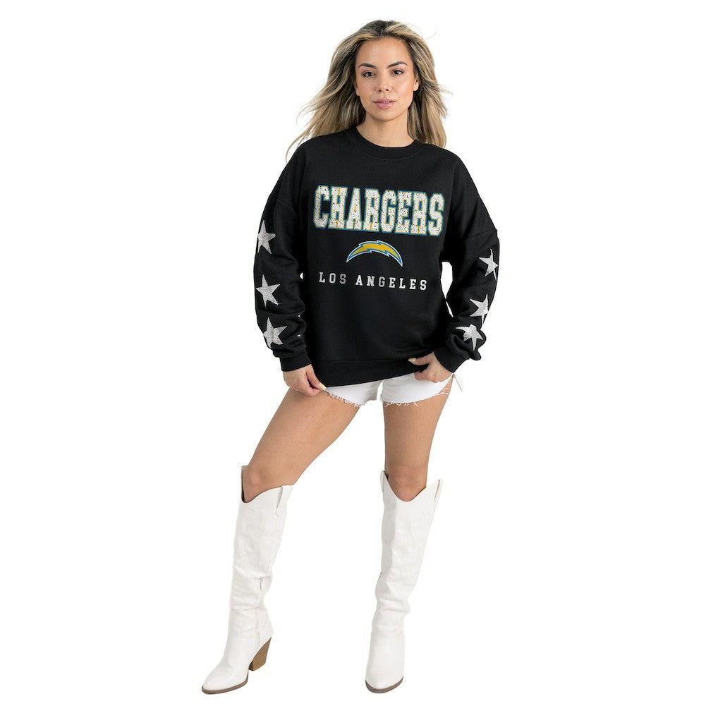 Gameday Couture Women's Velocity Relaxed Rhinestone Pullover Sweatshirt - Los Angeles Chargers Pullover