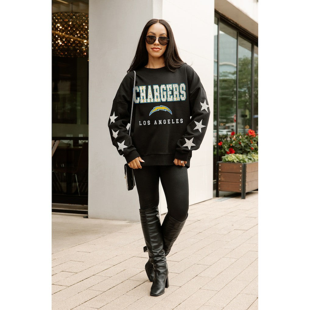 Gameday Couture Women's Velocity Relaxed Rhinestone Pullover Sweatshirt - Los Angeles Chargers Pullover