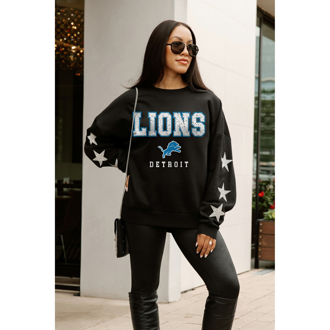 Gameday Couture Women's Velocity Relaxed Rhinestone Pullover Sweatshirt - Detroit Lions Pullover