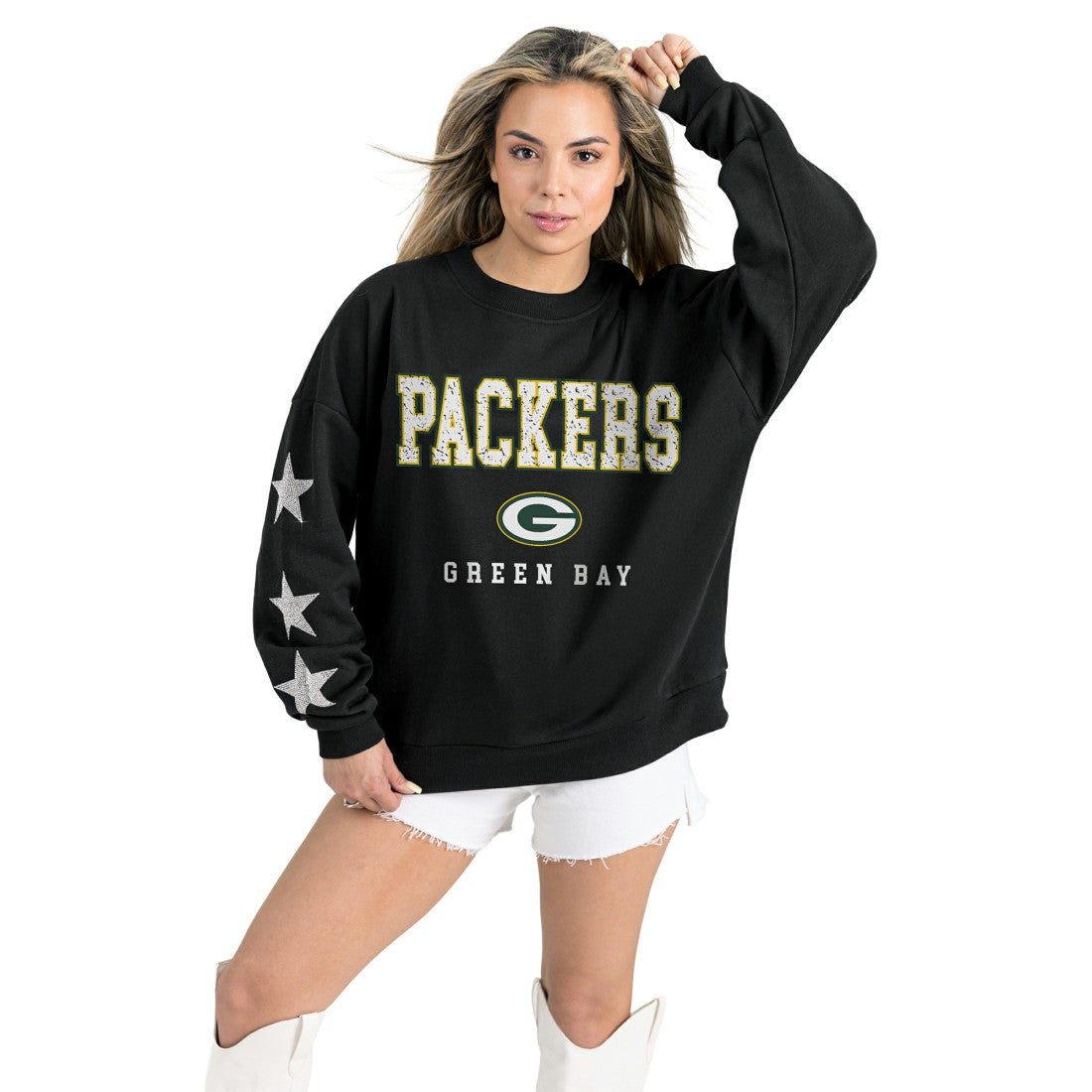 Gameday Couture Women's Velocity Relaxed Rhinestone Pullover Sweatshirt - Green Bay Packers Pullover