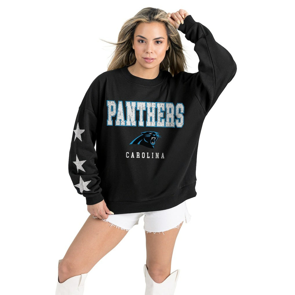 Gameday Couture Women's Velocity Relaxed Rhinestone Pullover Sweatshirt - Carolina Panthers Pullover