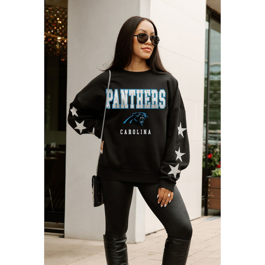 Gameday Couture Women's Velocity Relaxed Rhinestone Pullover Sweatshirt - Carolina Panthers Pullover