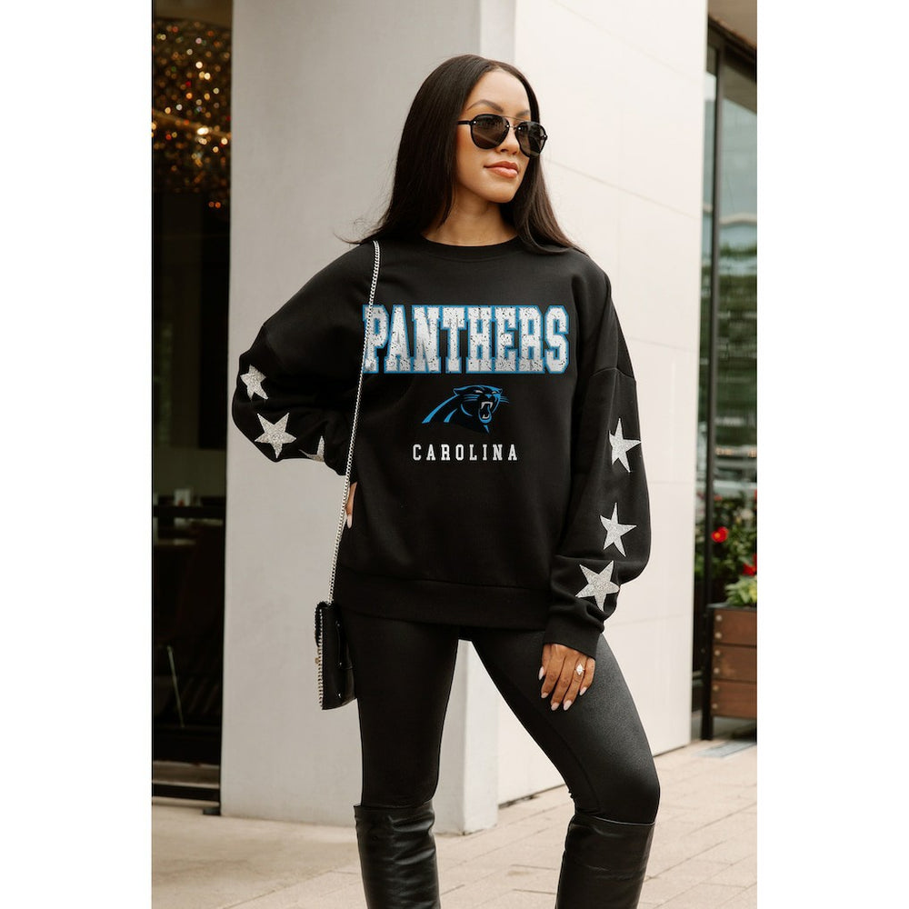 Gameday Couture Women's Velocity Relaxed Rhinestone Pullover Sweatshirt - Carolina Panthers Pullover
