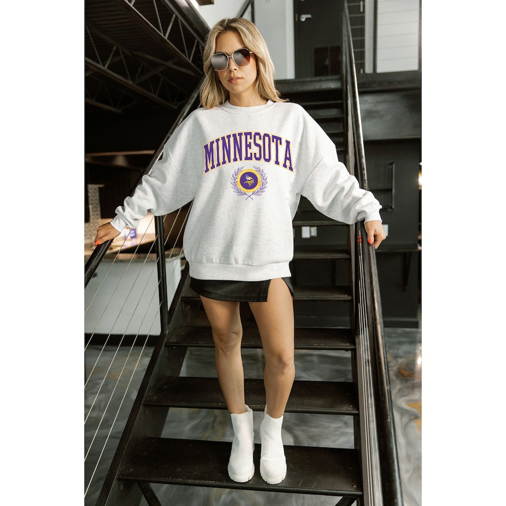 Gameday Couture Women's Traditional Logo Oversized Premium Fleece Pullover Sweatshirt - Minnesota Vikings Pullover