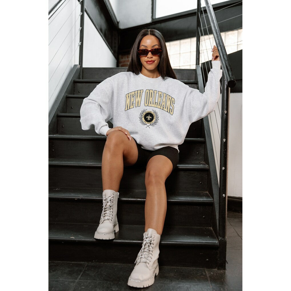 Gameday Couture Women's Traditional Logo Oversized Premium Fleece Pullover Sweatshirt - New Orleans Saints Pullover