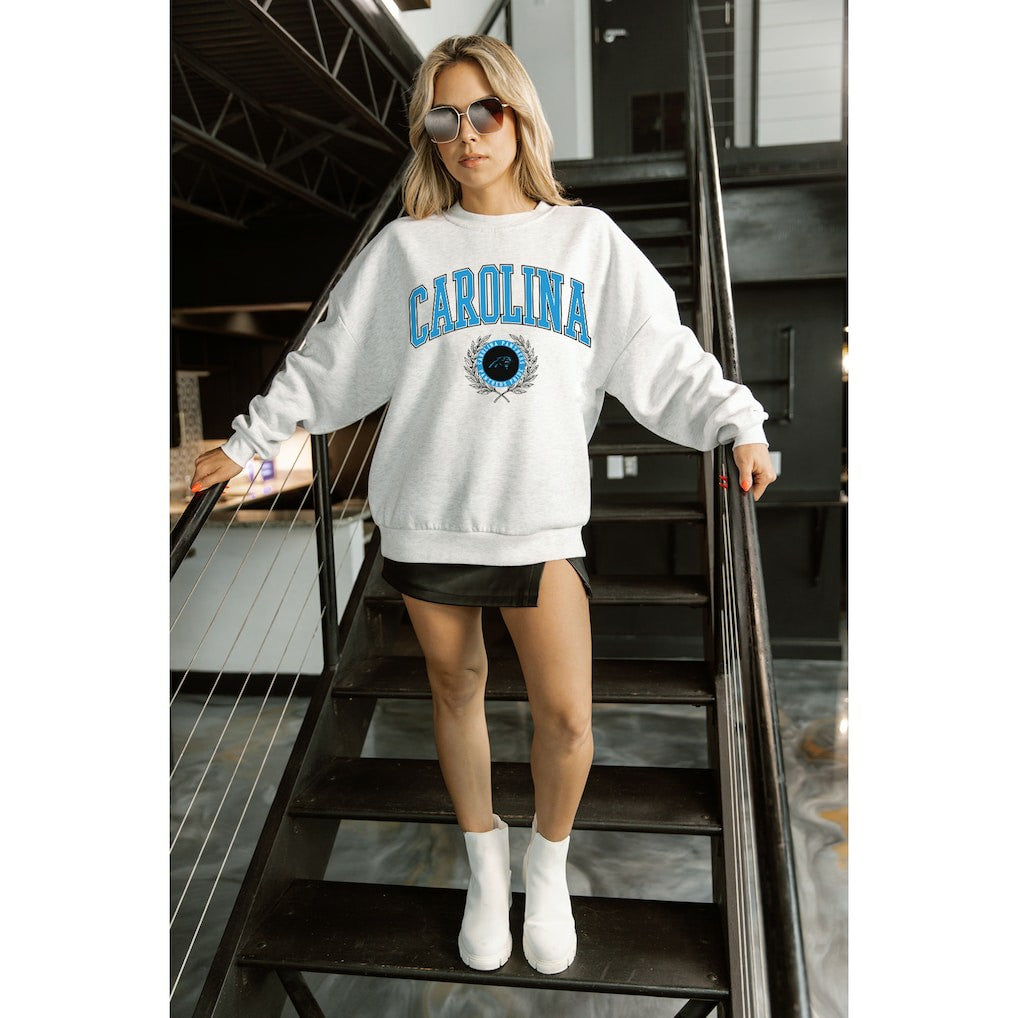 Gameday Couture Women's Traditional Logo Oversized Premium Fleece Pullover Sweatshirt - Carolina Panthers Pullover