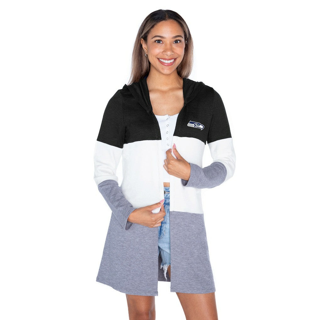 Gameday Couture Women's Tri-Blend Color Block Lightweight Cardigan Hoodie - Seattle Seahawks Hoodies