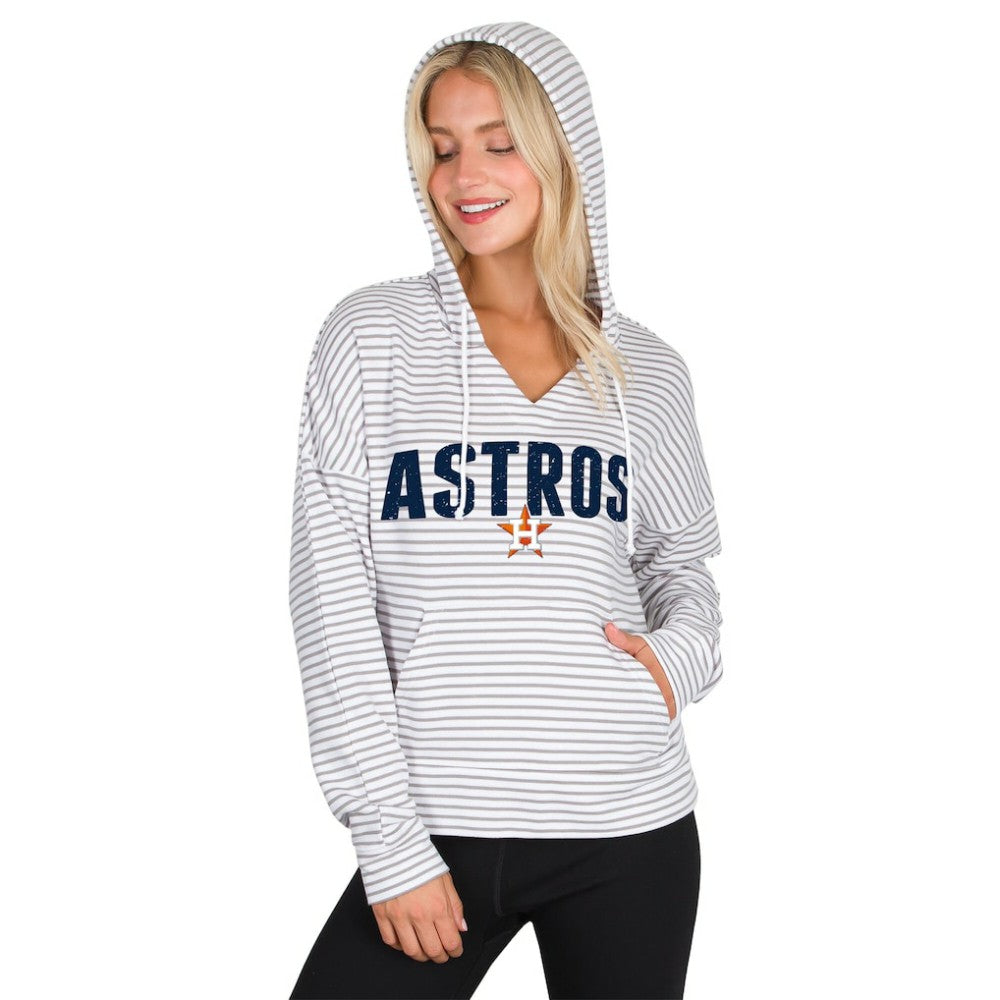 White/Gray Houston Astros Concepts Sport Women's Liftoff Striped V-Neck Hoodie