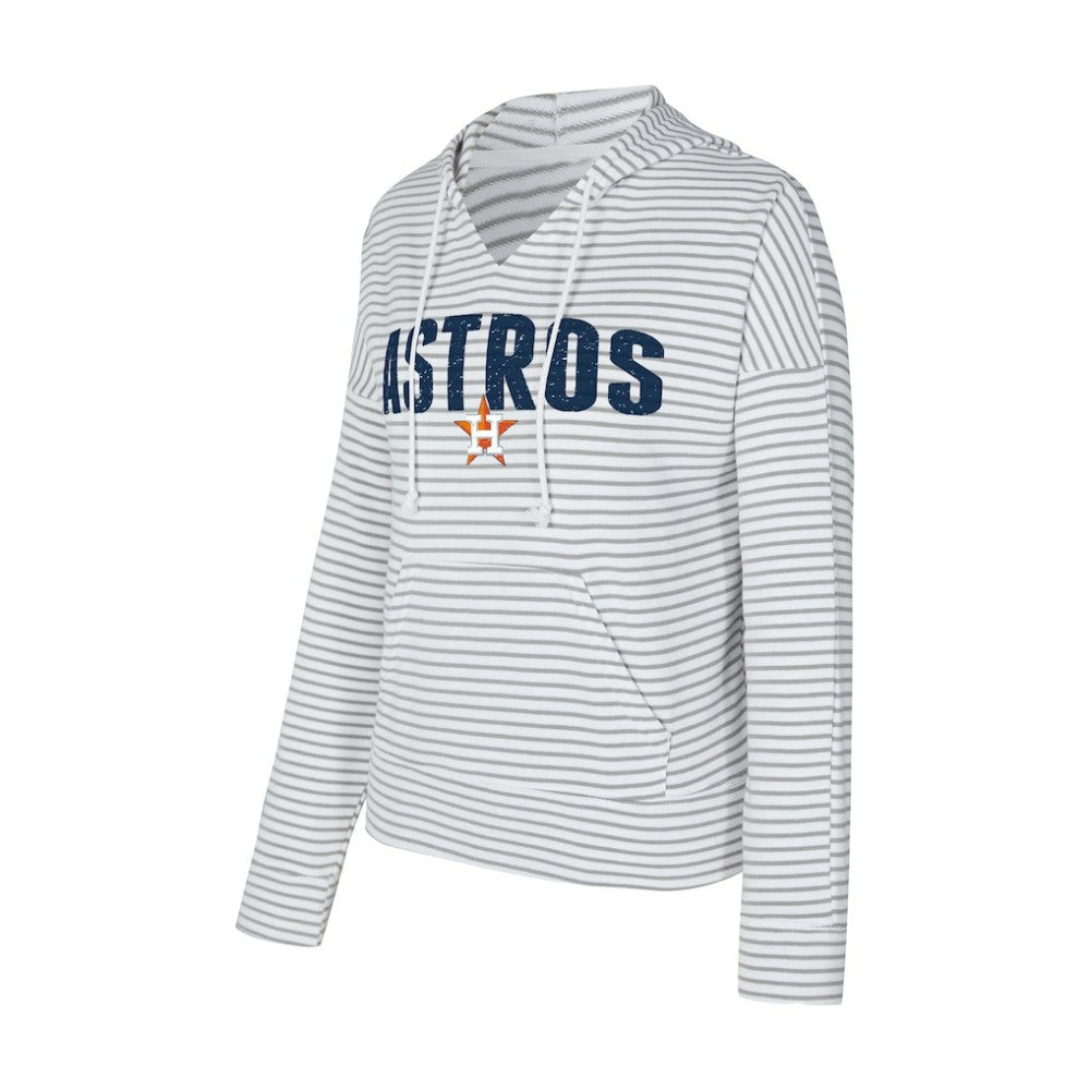 White/Gray Houston Astros Concepts Sport Women's Liftoff Striped V-Neck Hoodie