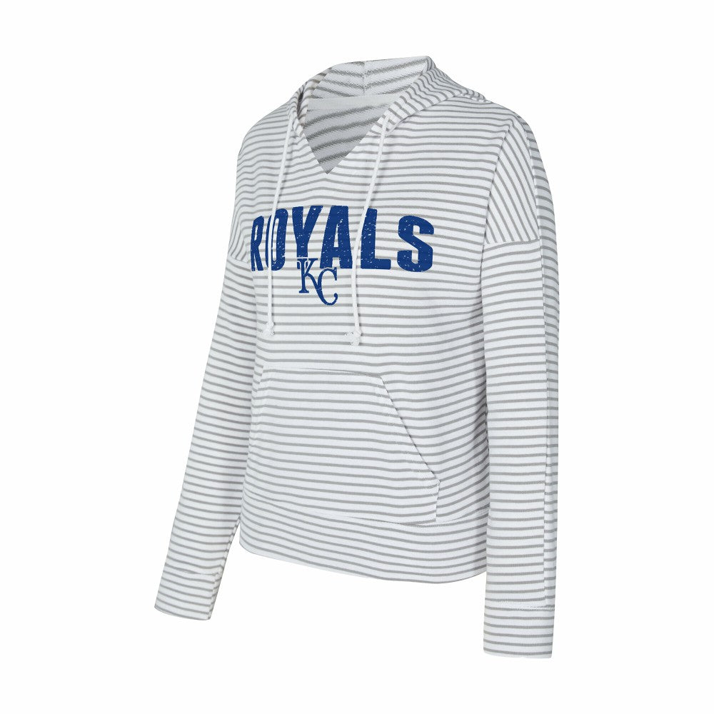 White/Gray Kansas City Royals Concepts Sport Women's Liftoff Striped V-Neck Hoodie