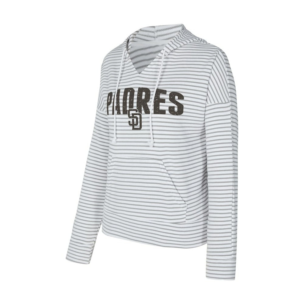 White/Gray San Diego Padres Concepts Sport Women's Liftoff Striped V-Neck Hoodie