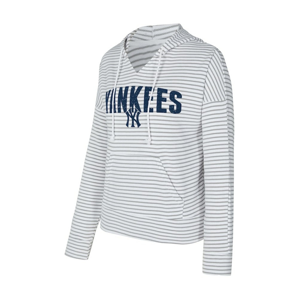 White/Gray New York Yankees Concepts Sport Women's Liftoff Striped V-Neck Hoodie