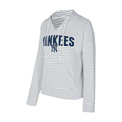 White/Gray New York Yankees Concepts Sport Women's Liftoff Striped V-Neck Hoodie