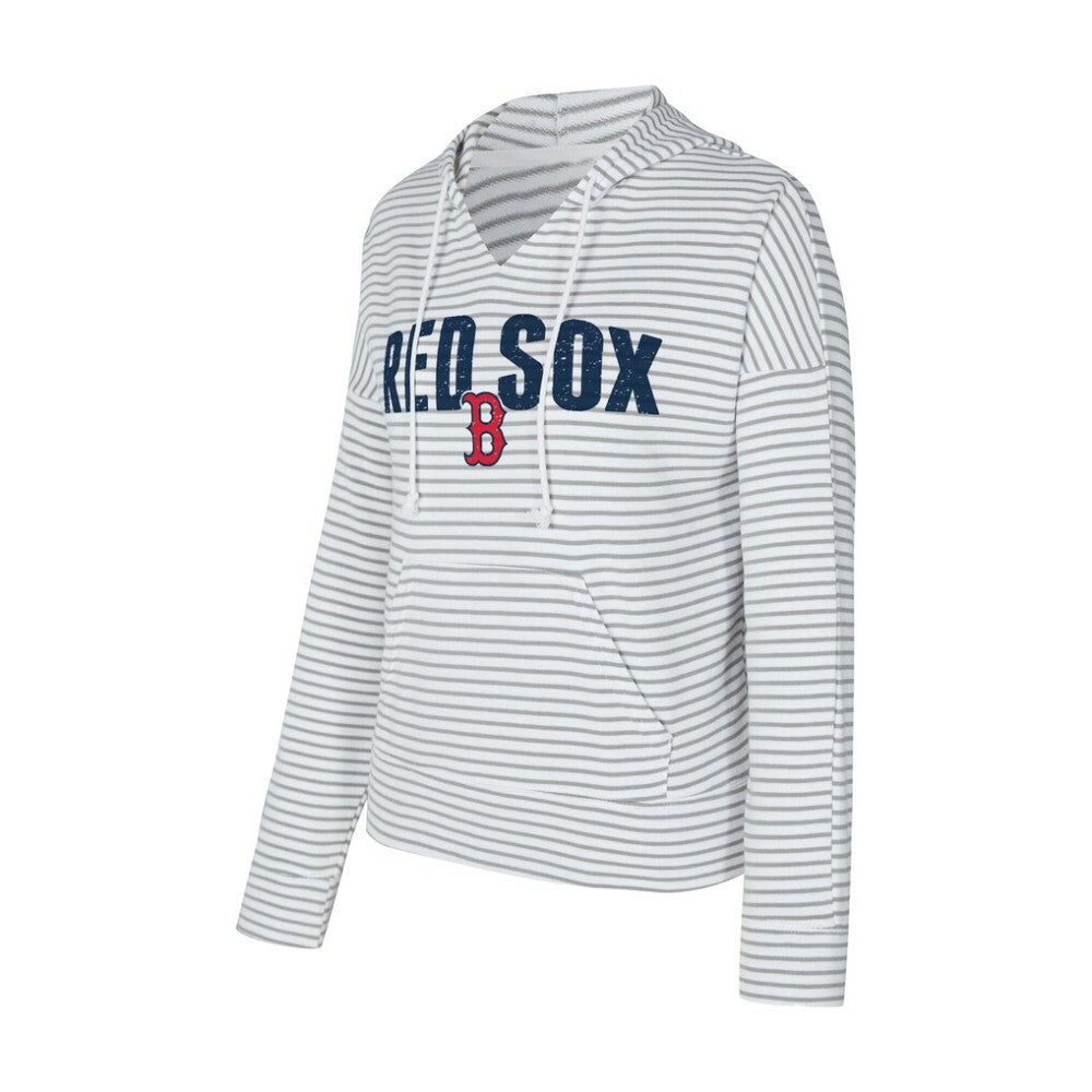 White/Gray Boston Red Sox Concepts Sport Women's Liftoff Striped V-Neck Hoodie