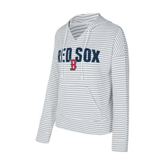 White/Gray Boston Red Sox Concepts Sport Women's Liftoff Striped V-Neck Hoodie