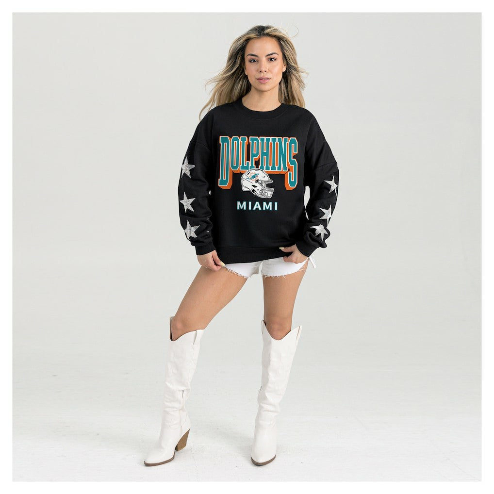 Gameday Couture Women's Pure Victory Rhinestud Star-Sleeve Pullover Sweatshirt - Miami Dolphins Pullover