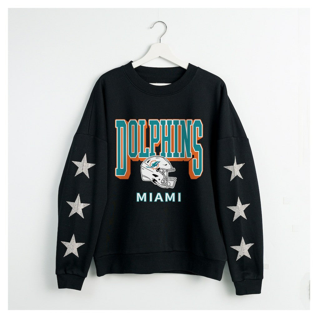 Gameday Couture Women's Pure Victory Rhinestud Star-Sleeve Pullover Sweatshirt - Miami Dolphins Pullover