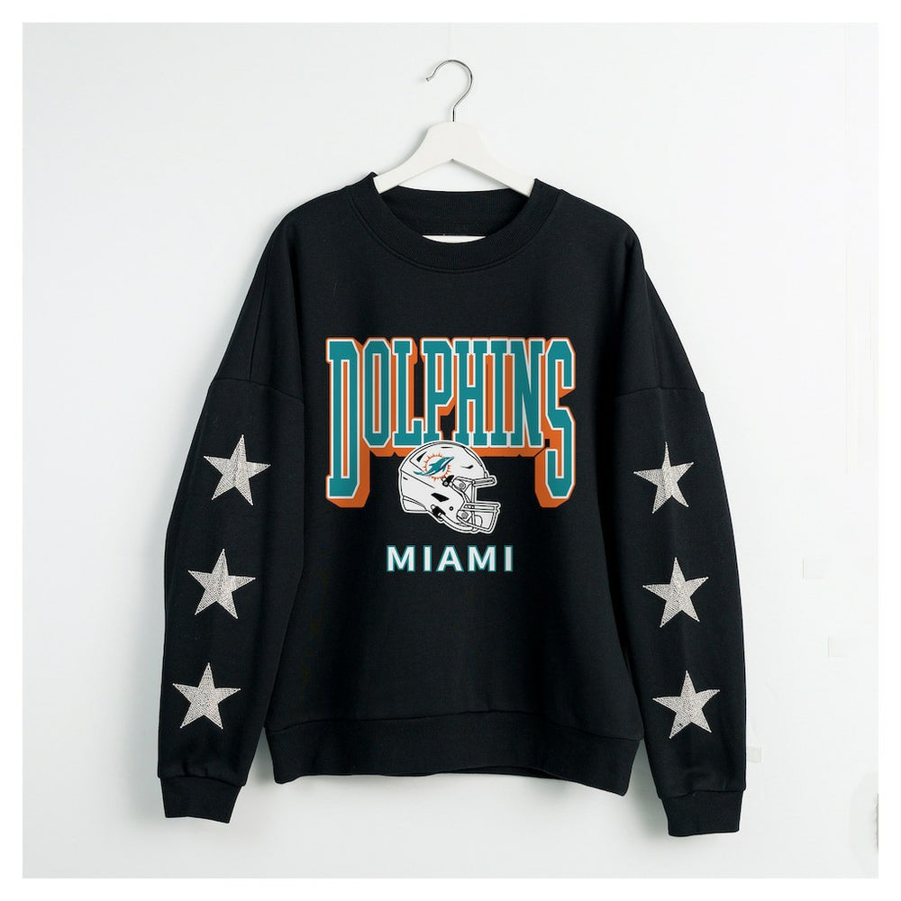 Gameday Couture Women's Pure Victory Rhinestud Star-Sleeve Pullover Sweatshirt - Miami Dolphins Pullover
