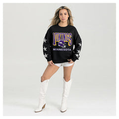 Gameday Couture Women's Pure Victory Rhinestud Star-Sleeve Pullover Sweatshirt - Minnesota Vikings Pullover
