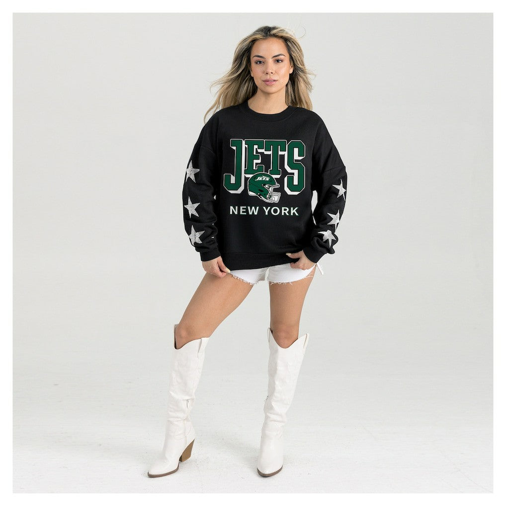 Gameday Couture Women's Pure Victory Rhinestud Star-Sleeve Pullover Sweatshirt - New York Jets Pullover