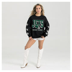 Gameday Couture Women's Pure Victory Rhinestud Star-Sleeve Pullover Sweatshirt - New York Jets Pullover