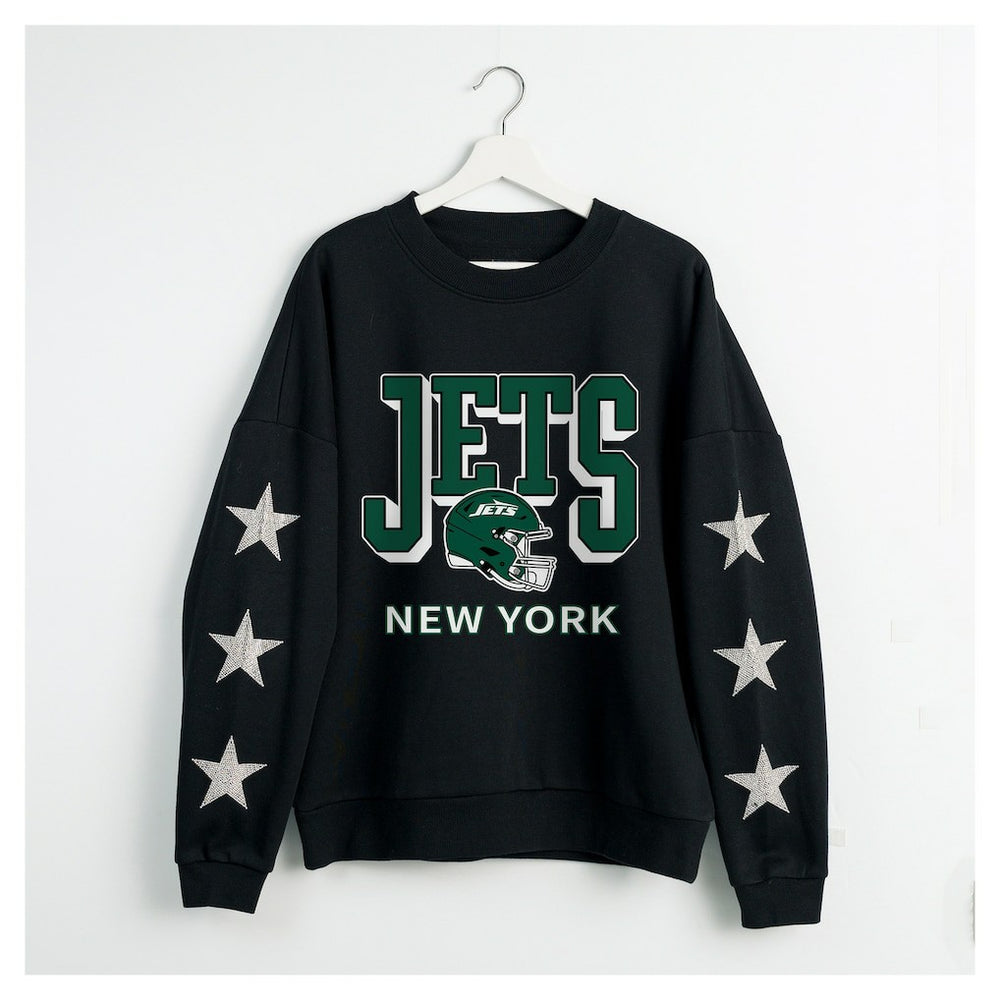 Gameday Couture Women's Pure Victory Rhinestud Star-Sleeve Pullover Sweatshirt - New York Jets Pullover