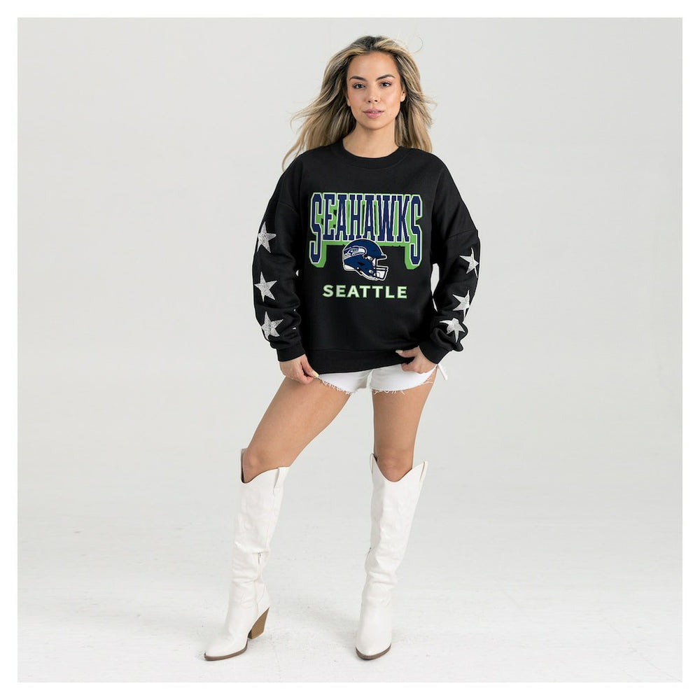 Gameday Couture Women's Pure Victory Rhinestud Star-Sleeve Pullover Sweatshirt - Seattle Seahawks Pullover