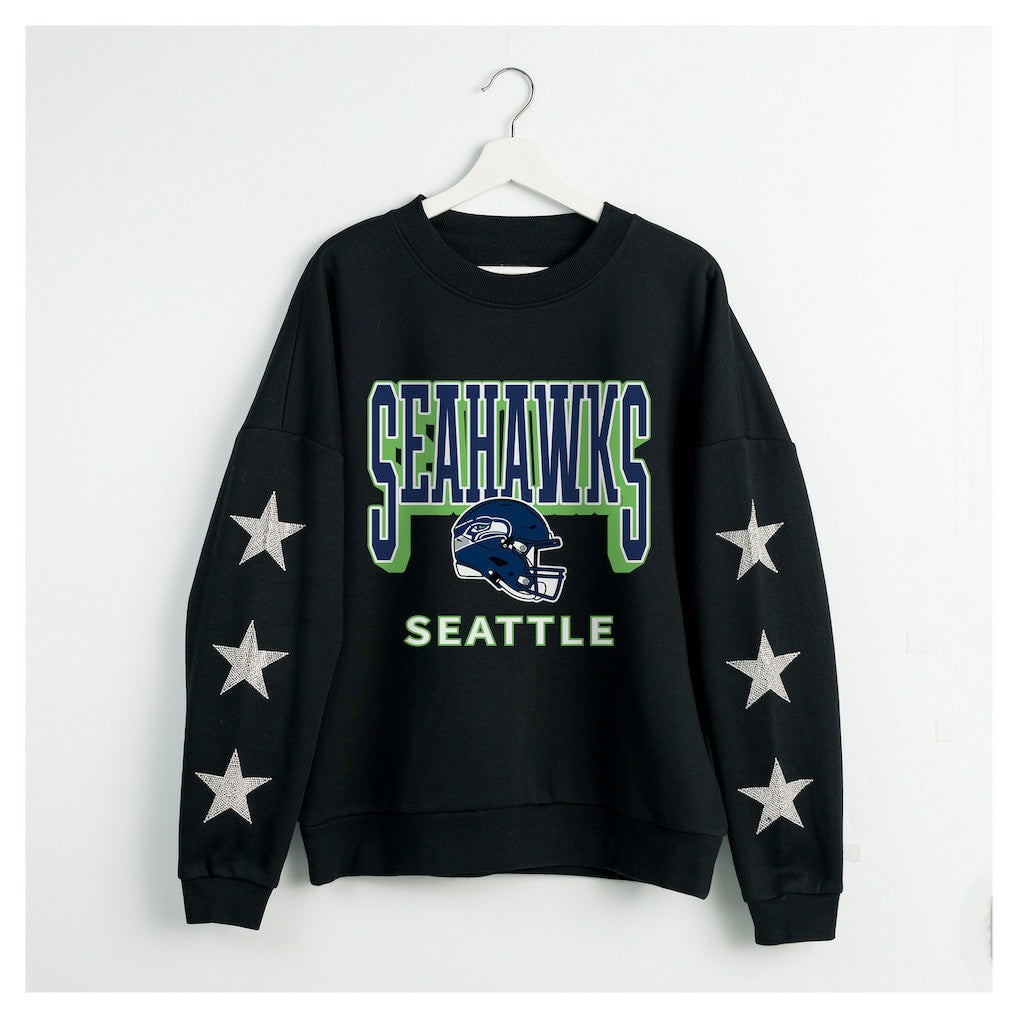 Gameday Couture Women's Pure Victory Rhinestud Star-Sleeve Pullover Sweatshirt - Seattle Seahawks Pullover