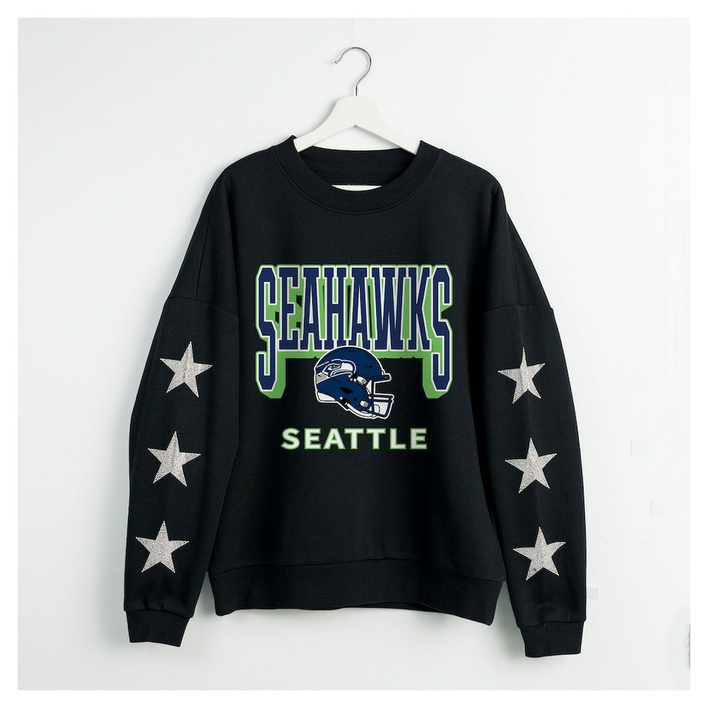 Gameday Couture Women's Pure Victory Rhinestud Star-Sleeve Pullover Sweatshirt - Seattle Seahawks Pullover