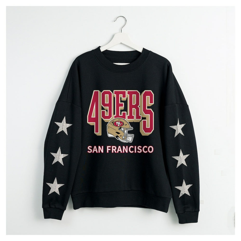 Gameday Couture Women's Pure Victory Rhinestud Star-Sleeve Pullover Sweatshirt - San Francisco 49ers Pullover